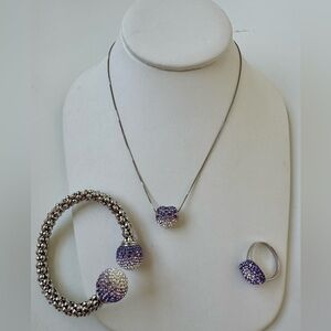 925 Sterling Silver Jewelry Set with Pave Crystals